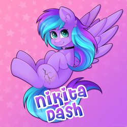 Size: 4000x4000 | Tagged: safe, artist:madelinne, imported from derpibooru, oc, oc only, oc:nikita dash, pegasus, pony, female, flying, looking at you, mare, pegasus oc, smiling, smiling at you, solo, wings