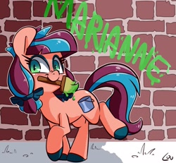 Size: 2200x2036 | Tagged: source needed, safe, artist:lou, imported from derpibooru, oc, oc only, pony, female, graffiti, mare
