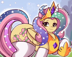 Size: 2048x1616 | Tagged: safe, artist:artmorheart, imported from derpibooru, fluttershy, pegasus, pony, adorasexy, clothes, cosplay, costume, crown, cute, jewelry, large butt, princess fluttershy, regalia, sexy, shylestia, smiling, wide hips