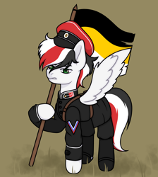 Size: 2500x2796 | Tagged: safe, artist:dena, imported from derpibooru, oc, oc:damiyan, pegasus, clothes, cyrillic, empire, flag, kornilov's regiment, military, politics, russia, russian, russian empire, uniform