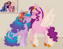 Size: 1280x1011 | Tagged: safe, artist:lovelywaynaic, imported from derpibooru, izzy moonbow, pipp petals, pegasus, pony, unicorn, duo, female, g5, height difference, horn, izzypipp, lesbian, physique difference, pipp is tall, shipping, toy