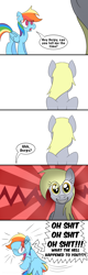 Size: 1300x4040 | Tagged: safe, artist:thatcreepybird, imported from derpibooru, derpy hooves, rainbow dash, pegasus, pony, adoracreepy, comic, creepy, cute, dialogue, duo, female, horrifying, simple background, speech bubble, swearing, underp, vulgar, white background