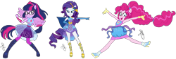 Size: 6036x2048 | Tagged: safe, imported from derpibooru, pinkie pie, rarity, sci-twi, twilight sparkle, equestria girls, equestria girls series, ponied up, simple background, transparent background