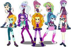 Size: 5904x3886 | Tagged: safe, editor:cutler1228, imported from derpibooru, adagio dazzle, aria blaze, indigo zap, lemon zest, lightning dust, moondancer, sonata dusk, sour sweet, sugarcoat, sunny flare, equestria girls, shadowbolts, shadowbolts uniform, simple background, the dazzlings, transparent background