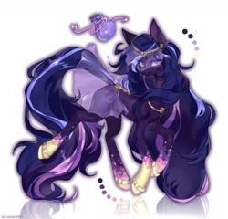 Size: 1272x1220 | Tagged: safe, artist:nev1ca, imported from derpibooru, oc, oc only, earth pony, pony, coat markings, color palette, colored, concave belly, dark coat, earth pony oc, hoof ring, hooves, jewelry, long mane, long tail, necklace, reference sheet, reflection, shading, simple background, slender, socks (coat markings), solo, tail, tall, thin, turned head, white background