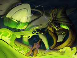 Size: 2000x1500 | Tagged: safe, artist:jehr, imported from derpibooru, oc, oc only, pony, unicorn, big hooves, cauldron, colored, concave belly, electricity, evil, evil grin, fangs, female, frog (hoof), glowing, glowing eyes, glowing horn, green eyes, grin, hat, hoofbutt, hooves, horn, ladle, lanky, lighting, lightning, long legs, long pony, looking at you, magic, mare, potion, potion making, sharp teeth, skinny, smiling, smiling at you, solo, spikes, splash, spoon, spread wings, stick, stirring, tall, teeth, telekinesis, thin, underhoof, wave, wings, witch, witch hat