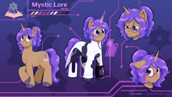Size: 1920x1080 | Tagged: safe, artist:willoillo, imported from derpibooru, oc, unicorn, fallout equestria, commission, emotes, horn, pipbuck, reference sheet, science fiction