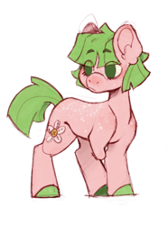 Size: 1318x1776 | Tagged: safe, artist:shyhandart, imported from derpibooru, oc, oc only, oc:sweet pea, earth pony, pony, adopted offspring, colored hooves, eye clipping through hair, eyebrows, eyebrows visible through hair, female, filly, foal, missing limb, offspring, parent:big macintosh, parent:fluttershy, parents:fluttermac, simple background, solo, turned head, white background