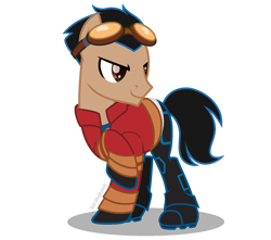 Size: 1543x1362 | Tagged: safe, artist:tanahgrogot, imported from derpibooru, earth pony, pony, base used, clothes, crossover, generator rex, gloves, goggles, goggles on head, jacket, pants, ponified, rex salazar, shirt, shoes, simple background, solo, t-shirt, transparent background