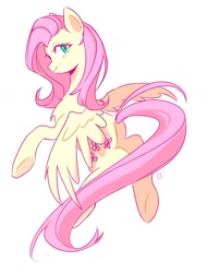 Size: 832x1094 | Tagged: safe, artist:bella129, imported from derpibooru, fluttershy, pegasus, pony, female, mare, simple background, smiling, solo, stars, white background