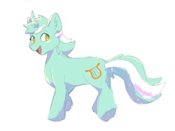 Size: 1080x810 | Tagged: safe, artist:4803045255, imported from derpibooru, lyra heartstrings, pony, unicorn, female, horn, mare, open mouth, simple background, smiling, solo, white background