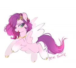 Size: 1440x1297 | Tagged: safe, artist:petaltwinkle, imported from derpibooru, pipp petals, pegasus, pony, adorapipp, blushing, coat markings, colored hooves, colored wings, colored wingtips, curly mane, cute, ear blush, ear piercing, earring, eyeshadow, female, fetlock tuft, flying, g5, gold hooves, gradient mane, gradient tail, headpiece, hooped earrings, hooves, jewelry, lidded eyes, long mane, long tail, makeup, mare, missing cutie mark, necklace, open mouth, open smile, piercing, shiny hooves, signature, simple background, smiling, socks (coat markings), solo, spread wings, tail, teal eyes, two toned mane, two toned tail, two toned wings, unshorn fetlocks, white background, wings