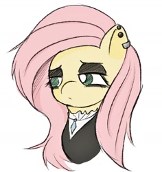 Size: 1464x1548 | Tagged: safe, artist:毛绒叠叠乐, imported from derpibooru, fluttershy, pegasus, pony, bust, female, fluttergoth, mare, portrait, simple background, solo, white background