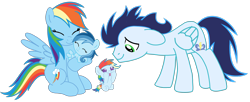 Size: 3812x1557 | Tagged: safe, imported from derpibooru, rainbow dash, soarin', oc, oc:ragtag, oc:shooting star, pegasus, pony, baby, baby pony, cute, dashabetes, female, filly, foal, heartwarming, male, mare, offspring, parent:rainbow dash, parent:soarin', parents:soarindash, shipping, siblings, simple background, soarindash, stallion, straight, transparent background, twins