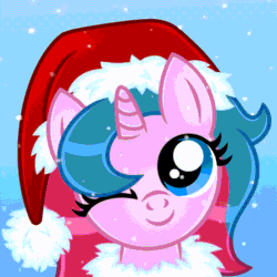 Size: 800x800 | Tagged: safe, artist:jennieoo, imported from derpibooru, oc, oc only, pony, unicorn, animated, avatar, female, filly, foal, gif, gradient background, horn, icon, one eye closed, show accurate, smiling, snow, snowfall, solo, wink