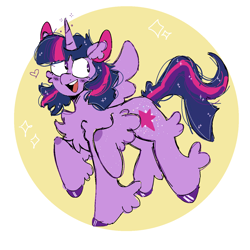 Size: 1280x1280 | Tagged: safe, artist:duskstars, imported from derpibooru, twilight sparkle, alicorn, pony, abstract background, blushing, circle background, colored ears, female, fluffy, heart, heart eyes, horn, mare, open mouth, open smile, smiling, solo, sparkles, spread wings, twilight sparkle (alicorn), wingding eyes, wings