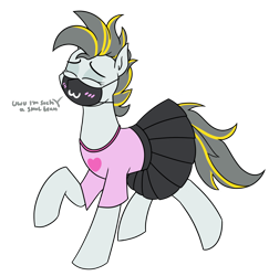 Size: 1334x1372 | Tagged: safe, artist:moonatik, imported from derpibooru, oc, oc only, oc:circuit breaker, earth pony, pony, clothes, crossdressing, earth pony oc, face mask, femboy, male, mask, raised hoof, shirt, simple background, skirt, solo, stallion, transparent background