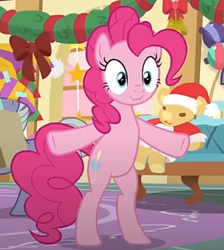 Size: 499x556 | Tagged: safe, imported from derpibooru, screencap, limestone pie, pinkie pie, earth pony, pony, best gift ever, bipedal, cropped, female, mare, solo, sugarcube corner