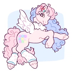 Size: 1546x1593 | Tagged: safe, artist:cocopudu, imported from derpibooru, oc, oc only, pegasus, pony, bow, clothes, colored wings, commission, curly mane, curly tail, eyelashes, flying, g2, g2 oc, hair accessory, hair bow, leg warmers, looking back, neck fluff, oc name needed, open mouth, open smile, passepartout, pink coat, pink tail, profile, rearing, simple background, smiling, spread wings, starry eyes, tail, two toned mane, unshorn fetlocks, white background, wing fluff, wingding eyes, wings