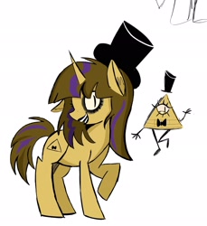 Size: 1872x2048 | Tagged: safe, artist:billtism, imported from derpibooru, pony, unicorn, bill cipher, bowtie, female, gravity falls, hat, horn, mare, ponified, rule 63, self paradox, self ponidox, slit pupils, top hat