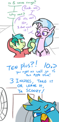 Size: 675x1395 | Tagged: safe, artist:jargon scott, imported from twibooru, gallus, sandbar, silverstream, classical hippogriff, earth pony, griffon, hippogriff, pony, art pack:fun size 2, cellphone, clothes, female, gallus has a tiny dick, hoodie, hoof hold, image, innuendo, male, phone, png, smartphone, stallion