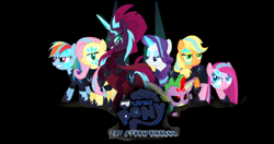 Size: 1252x659 | Tagged: safe, artist:pinksuharia, imported from ponybooru, tempest shadow, comic:the storm kingdom, alternate history, commander applejack, commander fluttershy, commander pinkie pie, commander rainbow dash, commander rarity, general tempest shadow, lieutenant spike, vector
