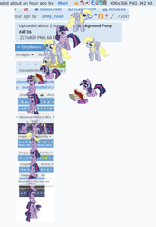 Size: 1104x1603 | Tagged: safe, imported from derpibooru, derpy hooves, twilight sparkle, pegasus, unicorn, derpibooru, april fools 2024, desktop ponies, horn, meta, multeity, pixel art, sparkle sparkle sparkle, sprite, unstoppable force of derp