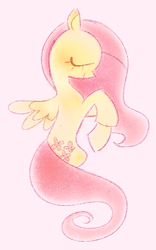 Size: 940x1506 | Tagged: safe, artist:shugrcube, imported from derpibooru, fluttershy, pegasus, pony, cute, daaaaaaaaaaaw, eyes closed, female, mare, pink background, shyabetes, side view, simple background, slender, smiling, solo, spread wings, tail, thin, wings