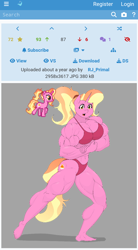 Size: 720x1309 | Tagged: safe, alternate version, artist:matchstickman, imported from derpibooru, luster dawn, anthro, plantigrade anthro, pony, unicorn, abs, april fools 2024, bicep flex, biceps, bikini, bodybuilder, breasts, buff breasts, busty luster dawn, calves, clothes, deltoids, desktop ponies, female, flexing, gray background, high res, horn, looking at you, luster brawn, mare, muscles, muscular female, pecs, pixel art, red bikini, red swimsuit, screenshots, simple background, solo, sprite, swimsuit, thighs, thunder thighs, triceps