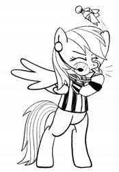 Size: 1418x2042 | Tagged: safe, alternate version, artist:jennieoo, imported from derpibooru, rainbow dash, pegasus, american football, bipedal, black and white, blowing whistle, female, flag, grayscale, headset mic, mare, monochrome, rainblow dash, rainbow dashs coaching whistle, referee, referee rainbow dash, simple background, sketch, solo, sports, super bowl, whistle, whistle necklace, white background