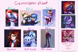 Size: 2949x1988 | Tagged: safe, artist:opal_radiance, imported from derpibooru, rainbow dash, starlight glimmer, sweetie belle, human, robot, advertisement, commission info, humanized, sweetie bot