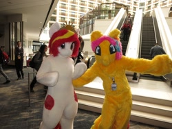 Size: 1200x900 | Tagged: safe, imported from derpibooru, fluttershy, oc, oc:poniko, censored, duo, fursuit, indoors, irl, photo, ponysuit