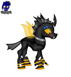 Size: 3840x4154 | Tagged: safe, artist:damlanil, imported from derpibooru, queen chrysalis, oc, oc only, oc:cubitus, changeling, blushing, burn, burn marks, cheeselegs, collar, commission, cute, fangs, happy, horn, insect wings, makeup, male, orange changeling, show accurate, simple background, solo, spread wings, transparent background, vector, wings