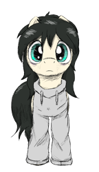 Size: 406x705 | Tagged: safe, artist:ricy, edit, oc:floor bored, earth pony, pony, clothes, female, hoodie, looking at you, mane, mare, mare stare, simple background, tired eyes, transparent background