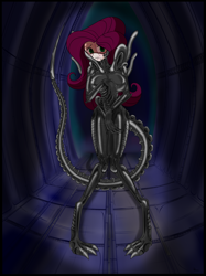 Size: 1955x2607 | Tagged: safe, artist:derpyramone, imported from ponybooru, fluttershy, alien, xenomorph, equestria girls, alien (franchise), crossover, female, human coloration, solo, solo female, species swap
