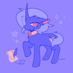 Size: 1000x1000 | Tagged: safe, artist:fawnfumble, imported from derpibooru, oc, oc only, pony, unicorn, cutie mark, horn, purple background, raised hoof, ref, simple background, solo, unicorn oc