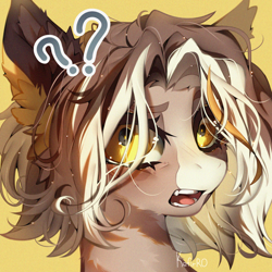 Size: 2500x2500 | Tagged: safe, artist:kefirro7, imported from derpibooru, oc, oc only, pony, cheek fluff, digital art, ear fluff, fangs, icon, misunderstanding, open mouth, question mark, simple background, yellow eyes