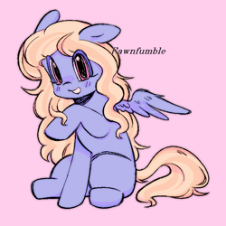 Size: 700x700 | Tagged: safe, artist:fawnfumble, imported from derpibooru, oc, oc only, pegasus, pony, female, mare, pink background, simple background, smiling, solo