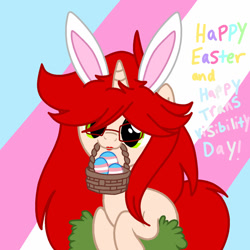 Size: 1280x1280 | Tagged: safe, artist:grellsutcliffbreanna, imported from ponybooru, oc, easter, easter egg, holiday, pride, pride flag, solo, transgender pride flag