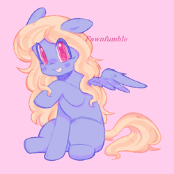 Size: 700x700 | Tagged: safe, artist:fawnfumble, imported from derpibooru, oc, oc only, pegasus, pony, female, mare, pink background, simple background, smiling, solo