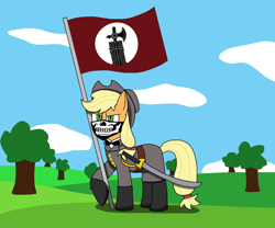 Size: 1280x1066 | Tagged: safe, editor:dpr, imported from twibooru, applejack, pony, altbrony, fascism, fascist, fascist symbol, flag, image, mlpol, nationalism, nazi, png, siege mask