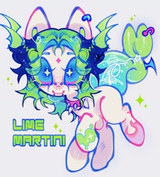 Size: 1670x1848 | Tagged: safe, artist:yuch42023, imported from derpibooru, oc, oc only, oc:lime martini, pony, ambiguous gender, big ears, big eyes, blue eyes, blue sclera, bridge piercing, coat markings, colored eartips, colored eyebrows, colored pinnae, countershading, ear piercing, earring, facial markings, facial piercing, fish tail, green mane, green text, jewelry, lip piercing, looking at you, multicolored mane, outline, piercing, pigtails, ponified, ponified oc, raised hoof, shiny mane, shiny tail, smiling, snake bites, solo, sparkles, star (coat marking), stare, staring into your soul, tail, text, two toned tail, white coat, wingding eyes