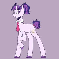 Size: 2048x2048 | Tagged: safe, artist:arriverse_, imported from derpibooru, twilight sparkle, pony, unicorn, alternate cutie mark, alternate design, female, horn, long legs, mare, necktie, solo, unicorn twilight