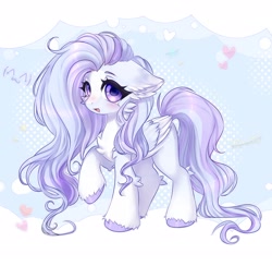 Size: 2048x1996 | Tagged: safe, artist:yumikivt, imported from derpibooru, oc, oc only, pegasus, pony, abstract background, blue mane, blue tail, female, hooves, mare, not fluttershy, open mouth, open smile, pegasus oc, purple eyes, purple hooves, purple mane, purple tail, smiling, solo, tail, white coat, wings