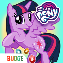 Size: 1024x1024 | Tagged: safe, imported from derpibooru, twilight sparkle, alicorn, pony, app, app icon, budge studios, female, gem, gemstones, horn, logo, looking at you, mare, my little pony logo, my little pony: harmony quest, official, rearing, solo, spread wings, tail, twilight sparkle (alicorn), wings