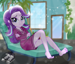 Size: 500x427 | Tagged: safe, artist:emeraldblast63, imported from derpibooru, starlight glimmer, human, equestria girls, barefoot, barefoot in shoes, barefooting, bathrobe, breasts, clothes, converse, crossed arms, feet, female, legs, looking at you, nail polish, no socks, robe, sexually oblivious, sexy sneakers, shoes, smiling, smiling at you, spa robe, toenail polish, toenails, toes, wiggling toes