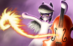 Size: 1680x1050 | Tagged: safe, artist:rautakoura, imported from derpibooru, octavia melody, bow, bowtie, cello, dramatic lighting, fire, musical instrument, octavia's bowtie, standing, standing on two hooves