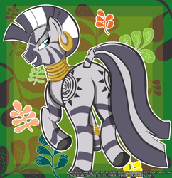 Size: 3000x3097 | Tagged: safe, artist:enigmaticfrustration, artist:fluffywuffs, imported from derpibooru, zecora, zebra, butt, butt focus, ear piercing, female, mare, mohawk, piercing, plot, solo, zecorass