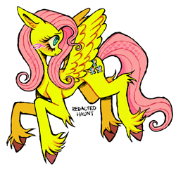 Size: 2000x1937 | Tagged: safe, artist:redactedhaunt, imported from derpibooru, fluttershy, pegasus, pony, concave belly, female, hooves, lanky, leg fluff, mare, simple background, skinny, solo, tall, thin, turned head, unshorn fetlocks, white background