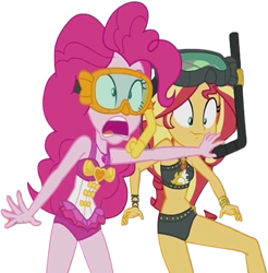 Size: 2475x2520 | Tagged: safe, edit, edited screencap, editor:homersimpson1983, imported from derpibooru, screencap, pinkie pie, sunset shimmer, human, equestria girls, equestria girls series, unsolved selfie mysteries, background removed, bikini, clothes, cute, duo, duo female, female, not a vector, one-piece swimsuit, pinkie pie swimsuit, shimmerbetes, simple background, snorkel, sunset shimmer swimsuit, swimsuit, transparent background